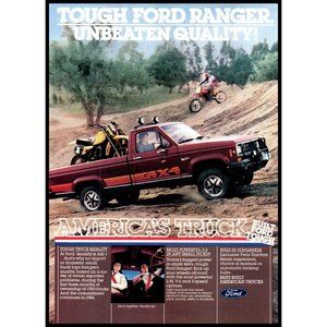1984 Ford Ranger 4x4 Pickup Truck Vintage Print Ad Dirt Bike Wall Art Photo